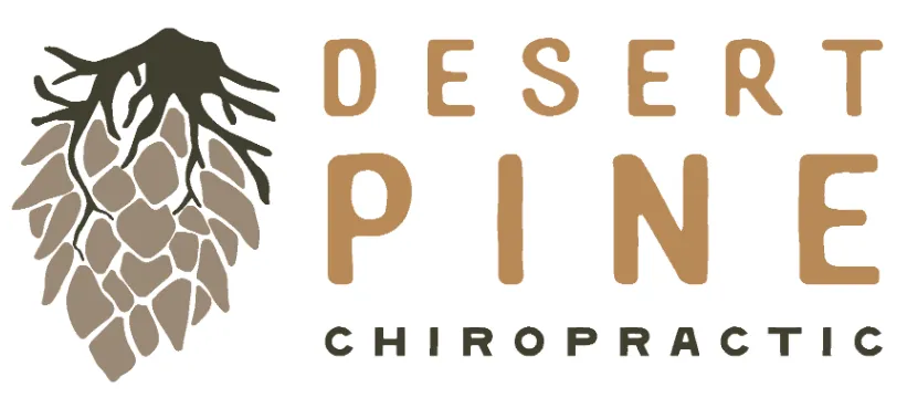 Desert Pine Chiropractic logo featuring a stylized pine cone and the brand name in a modern font, representing holistic chiropractic care.