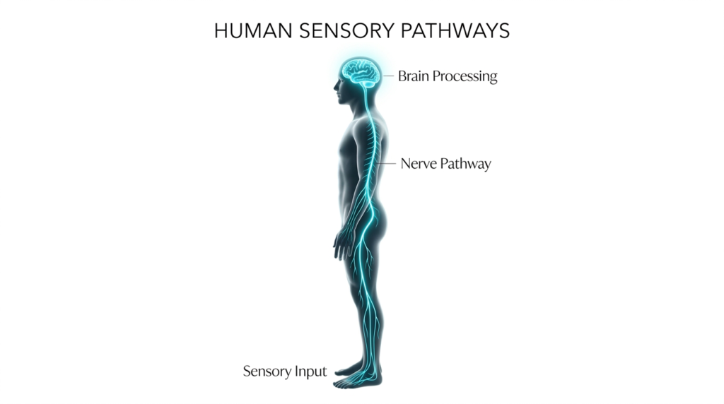 Diagram showing sensory information from the feet supporting balance